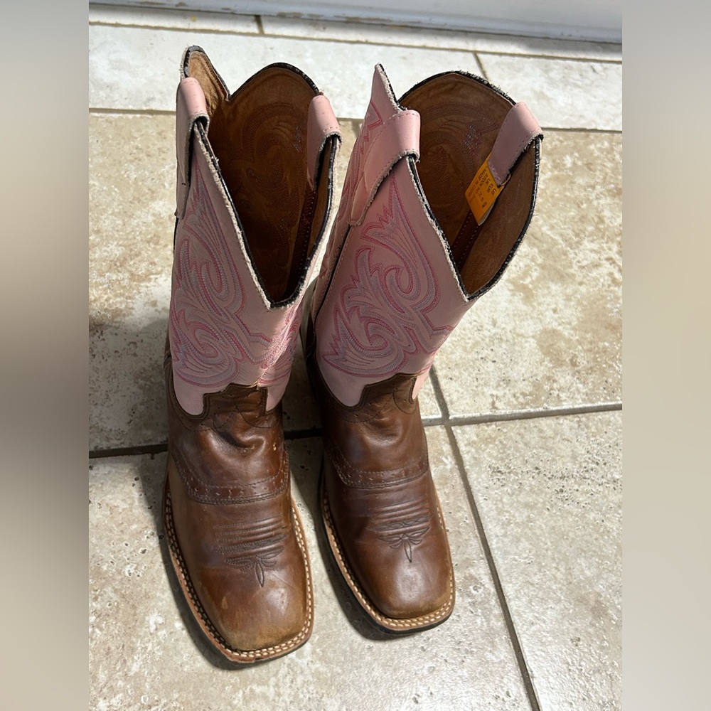 Pink and Brown Heeled Boots